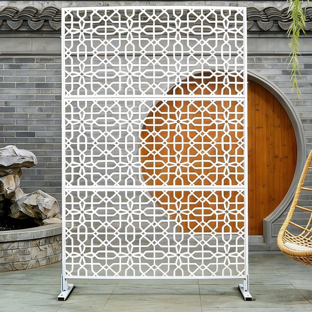 Coporesell 76 in. x 48 in. Freestanding Decorative Privacy Screen White Metal for Outside Lawn Garden (1)