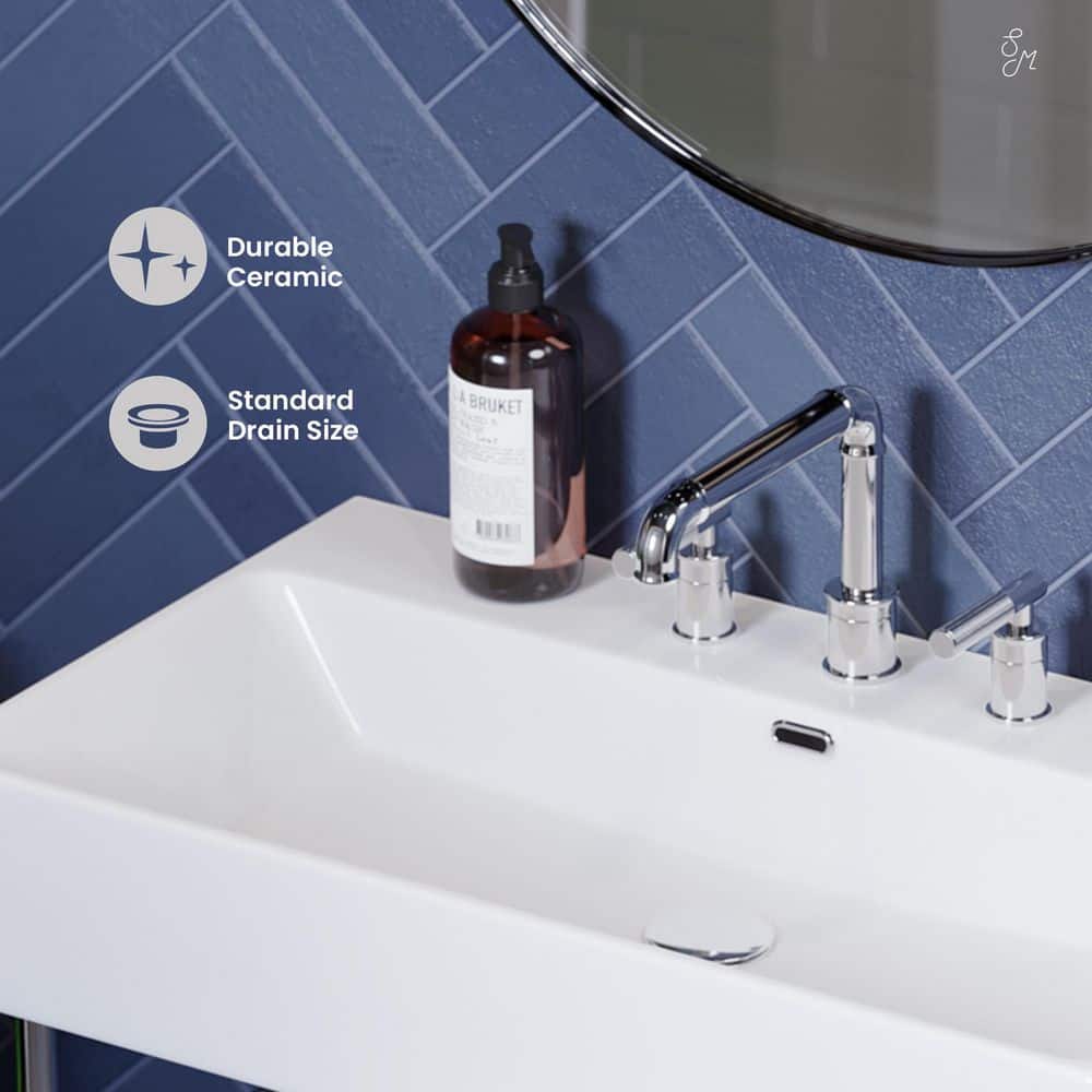 Swiss Madison Claire Ceramic White Console Sink With 30 in. W and Chrome Legs and 8" Widespread Faucet Holes (3)