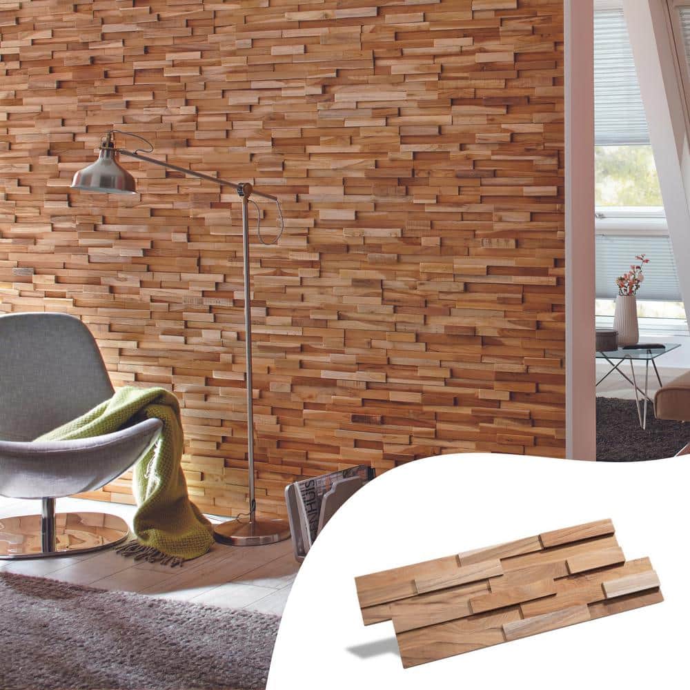 WALL!SUPPLY 0.79 in. x 7.09 in. x 19.49 in UltraWood Teak Firenze Jointless Z-shape Interlocking (10-Pack) (2)