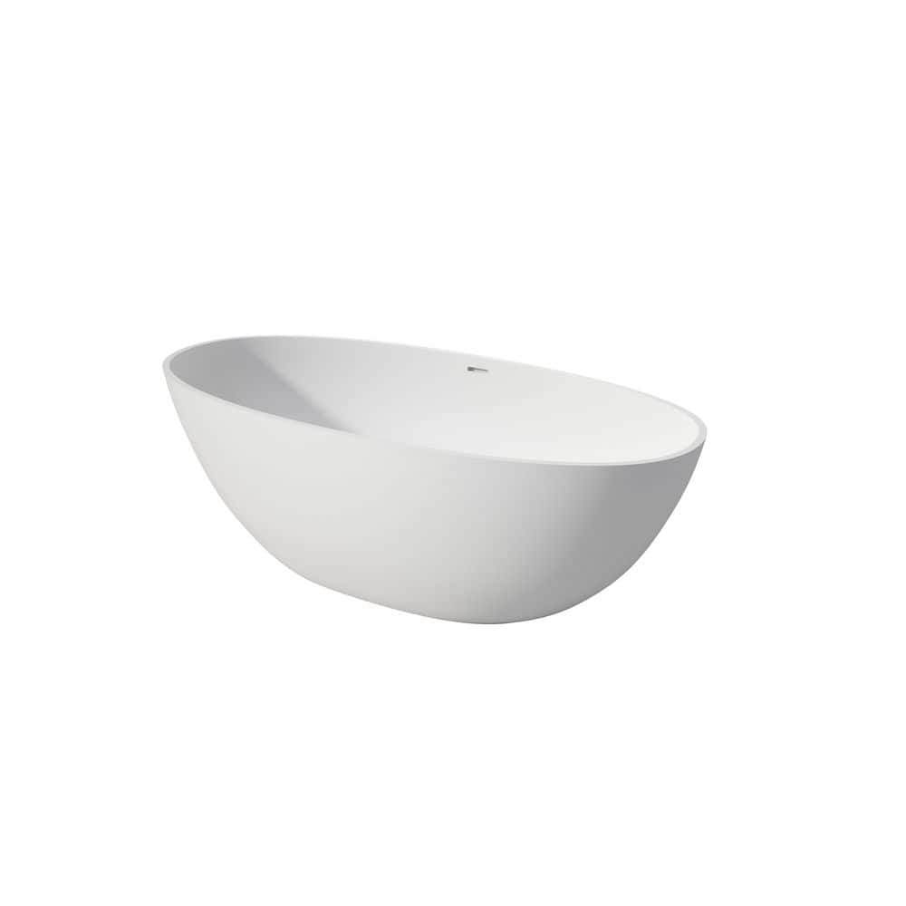 LIVACA 65.00 in. x 29.50 in. Flat Bottom Solid Surface Freestanding Soaking Bathtub with Center Drain in Matte White (1)