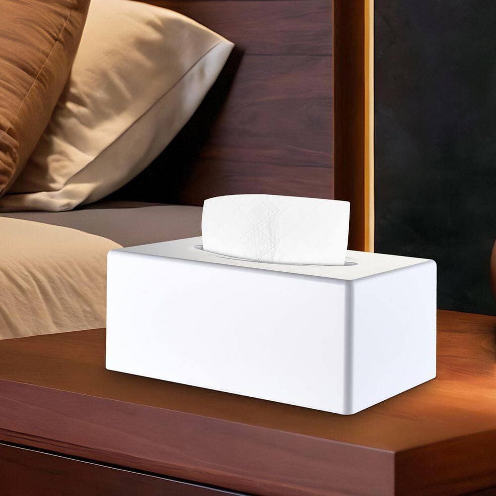 KHKFY Rectangular White Tissue Box Cover with Bottom Tray for Bathroom Vanity Nightstand, ABS Plastic, Durable (2)
