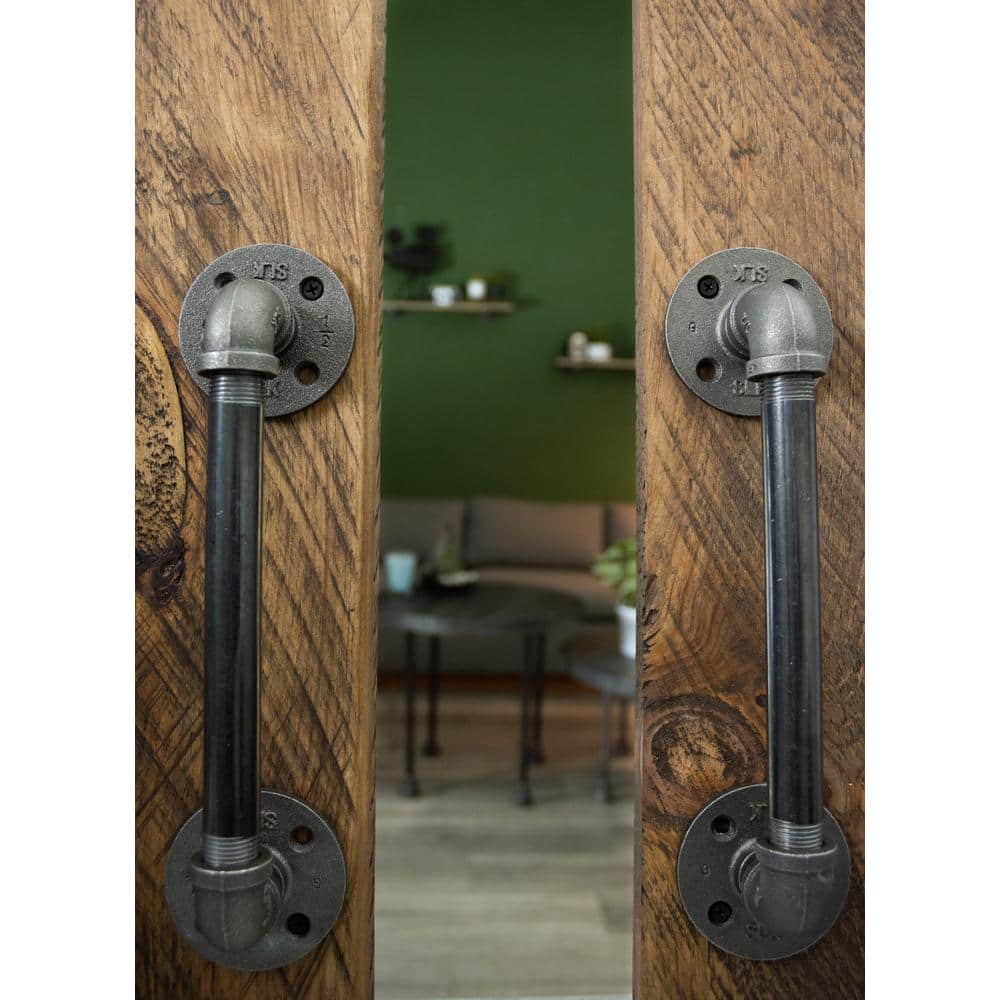 PIPE DECOR 1/2 in. x 12.5 in. L Black Pipe Barn Door Handle Kit (3)
