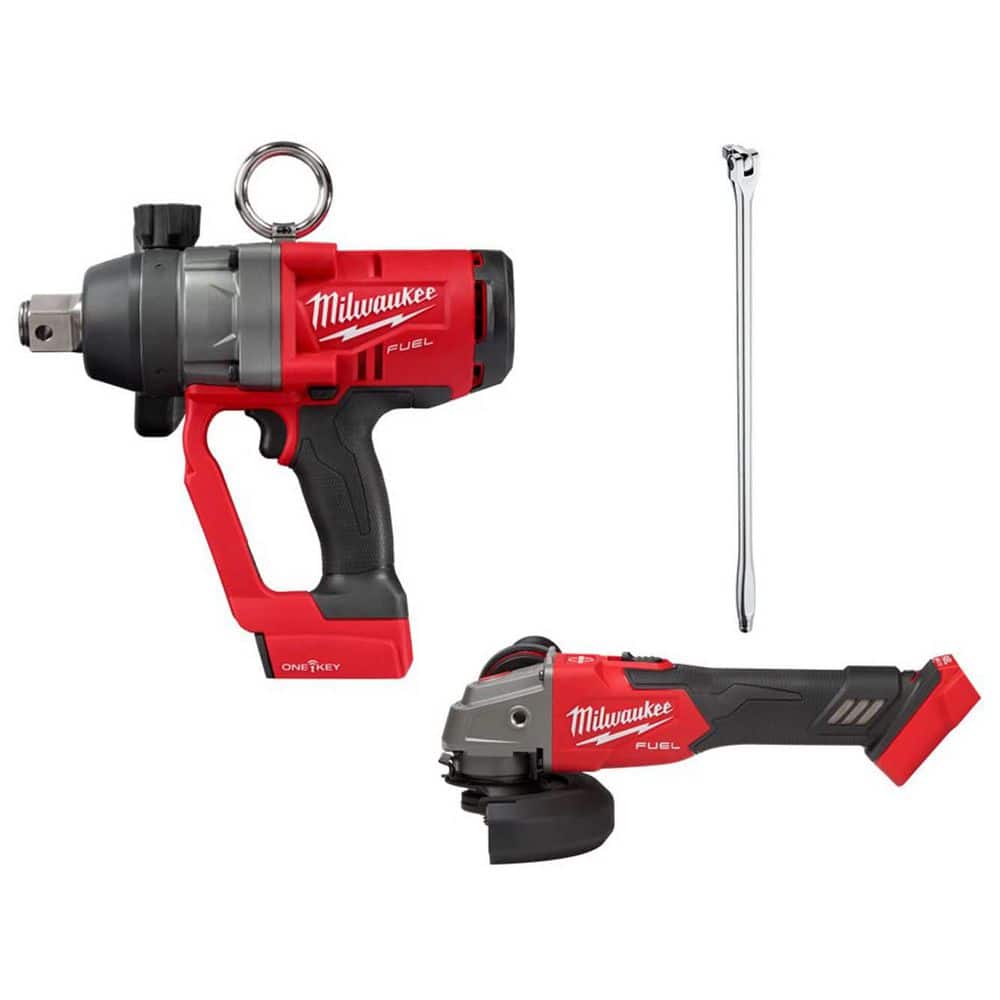 Milwaukee M18 FUEL ONE-KEY 18V Lith-Ion Brushless Cordless 1 in. Impact Wrench w/ Friction Ring, M18 Grinder, & Breaker Bar (1)