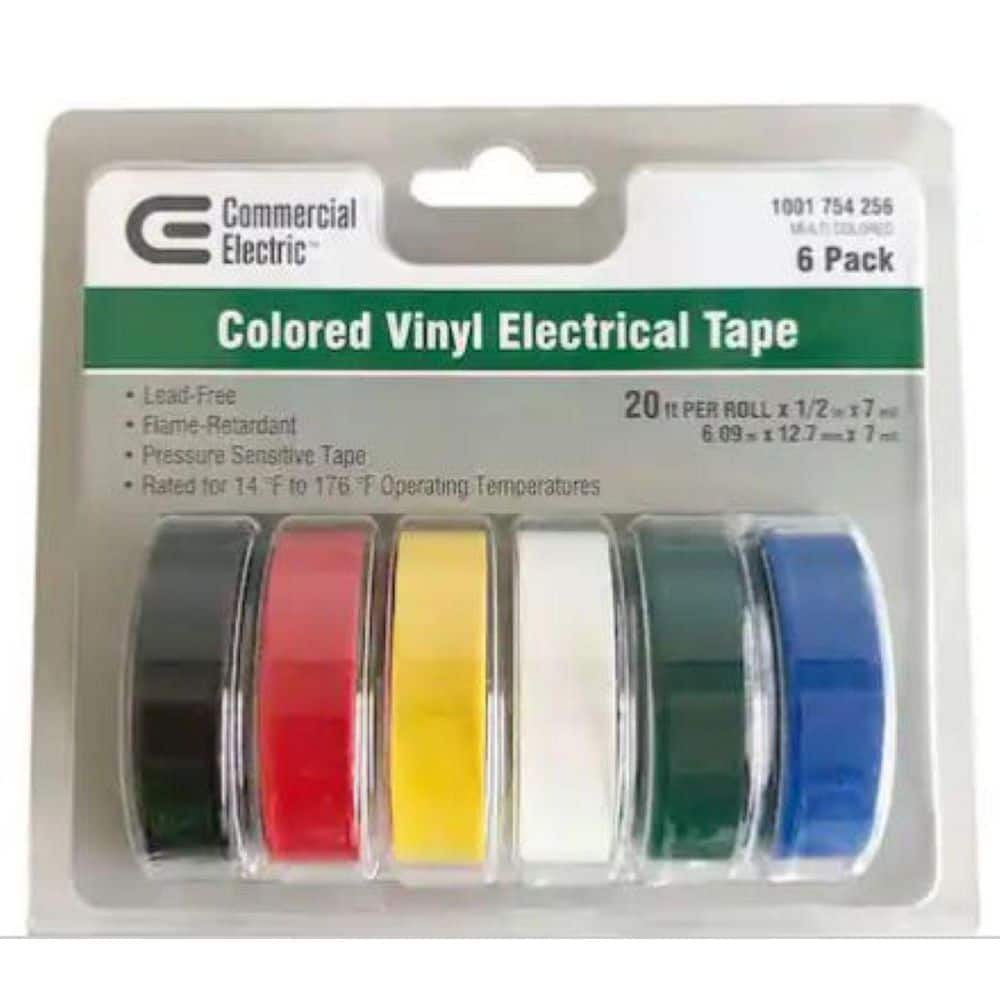 Commercial Electric 1/2 in. x 20 ft. Colored Vinyl Electric Tape, Multi-Colored (6-Pack) (1)