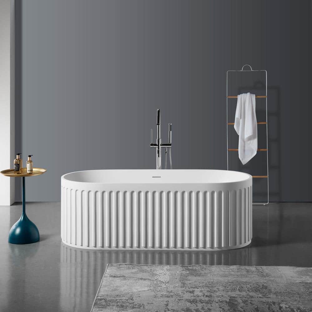 Zeus & Ruta Stone Resin 67 in. x 29.5 in. Soaking Bathtub Center Drain in Matte White (1)