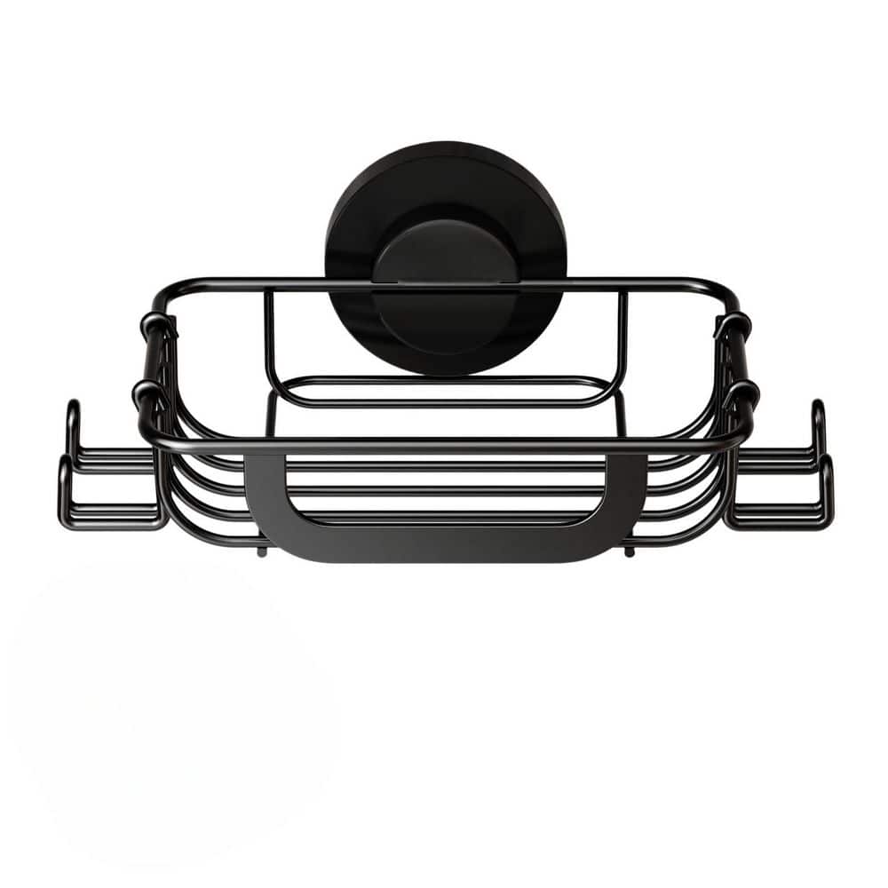 Numhew Suction Cup Mount Rustproof Stainless Steel Soap Dish Shower Caddy with Hooks in Black for Shower