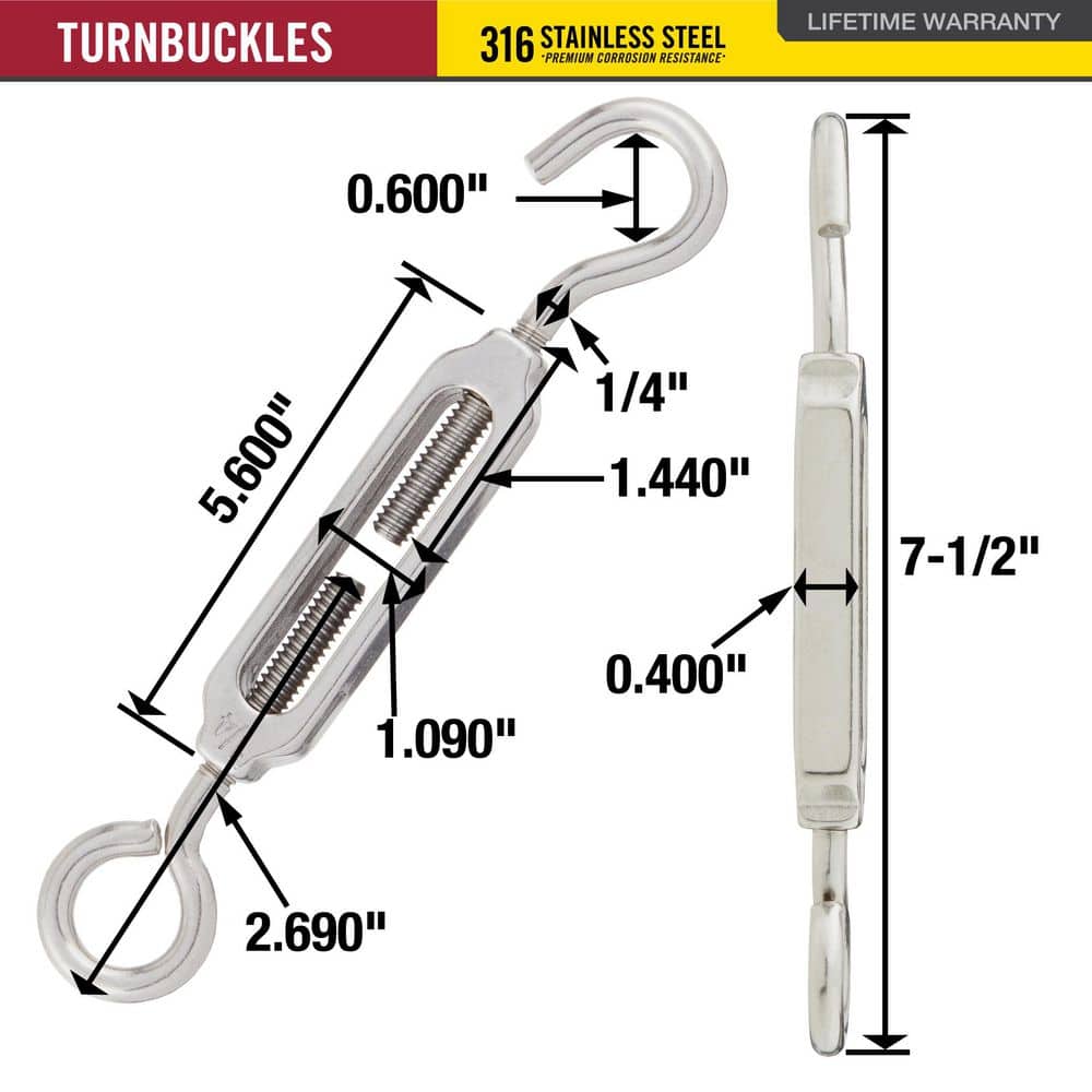 DECKMATE Marine Grade Stainless Steel 1/4-20 X 5-1/4 in. Turnbuckle (4)