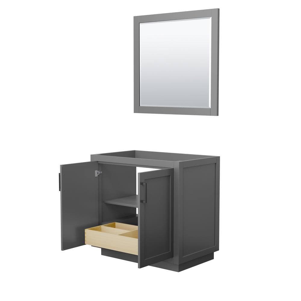 Wyndham Collection Miranda 35.25 in. W x 21.75 in. D Single Bath Vanity Cabinet Only with Mirror in Dark Gray (2)