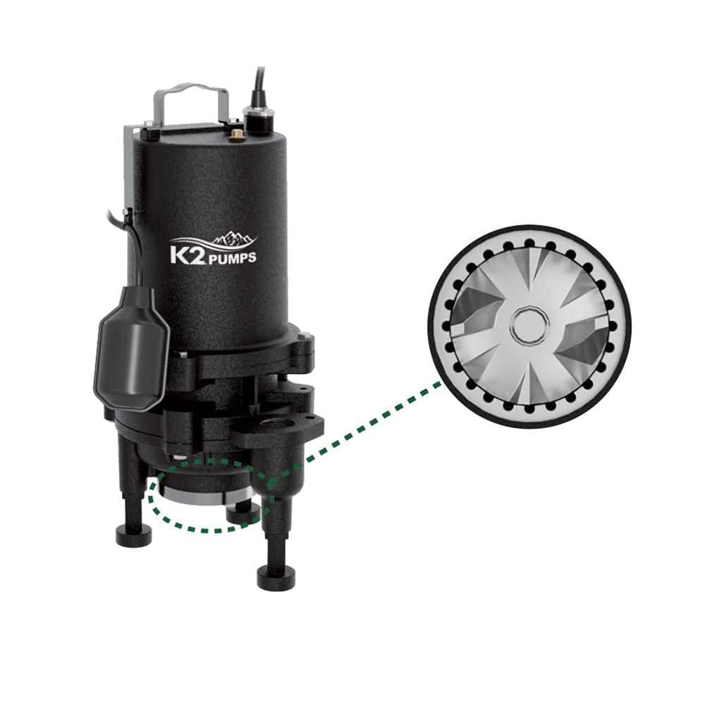 Unbranded PROFESSIONAL GRADE 2 HP Cast Iron Submersible Grinder/Sewage Pump, 230-Volt, Piggyback Tether Switch