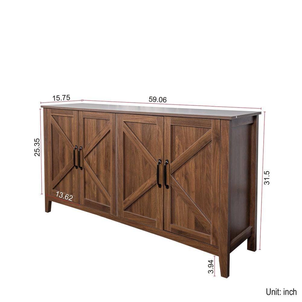 Unbranded 59.06 in. W x 15.75 in. D x 31.5 in. H Brown Linen Cabinet with 4-Doors and 2-Shelves for Living Rooms, Entrance (2)