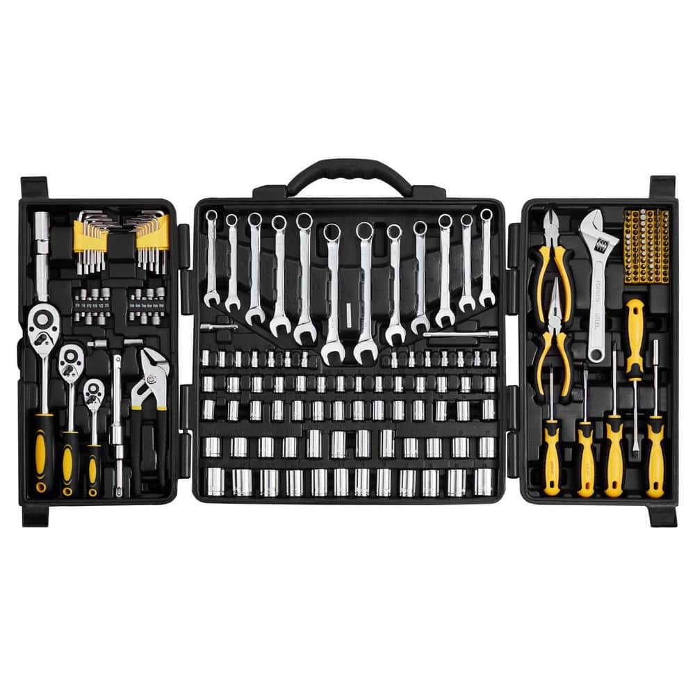 SKYSHALO 207-Piece Mechanics Tool Set, 1/4 in. 3/8 in. 1/2 in. Drive Sockets, SAE and Metric Mechanic Tool Kit with Bits Wrenches (1)