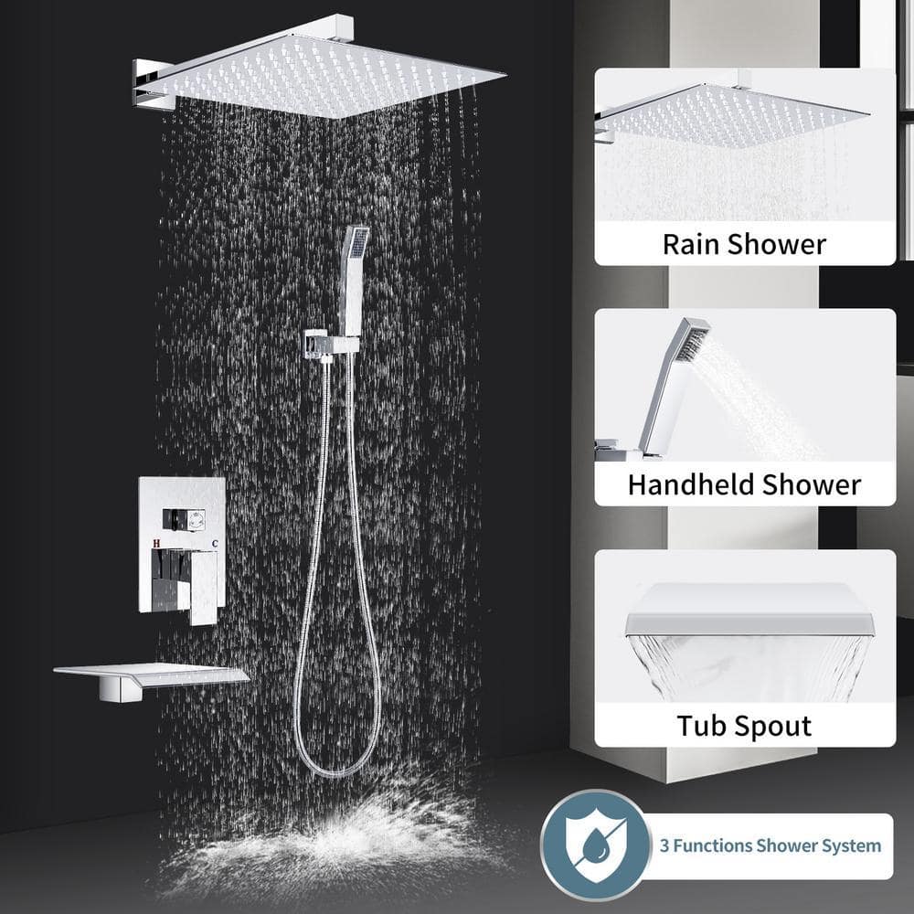 AKLFGN Double Handle 3-Spray Tub and Shower Faucet Shower Combo 12 in. Shower Head 2.5 GPM in. Poilsh Chrome Valve Included (2)
