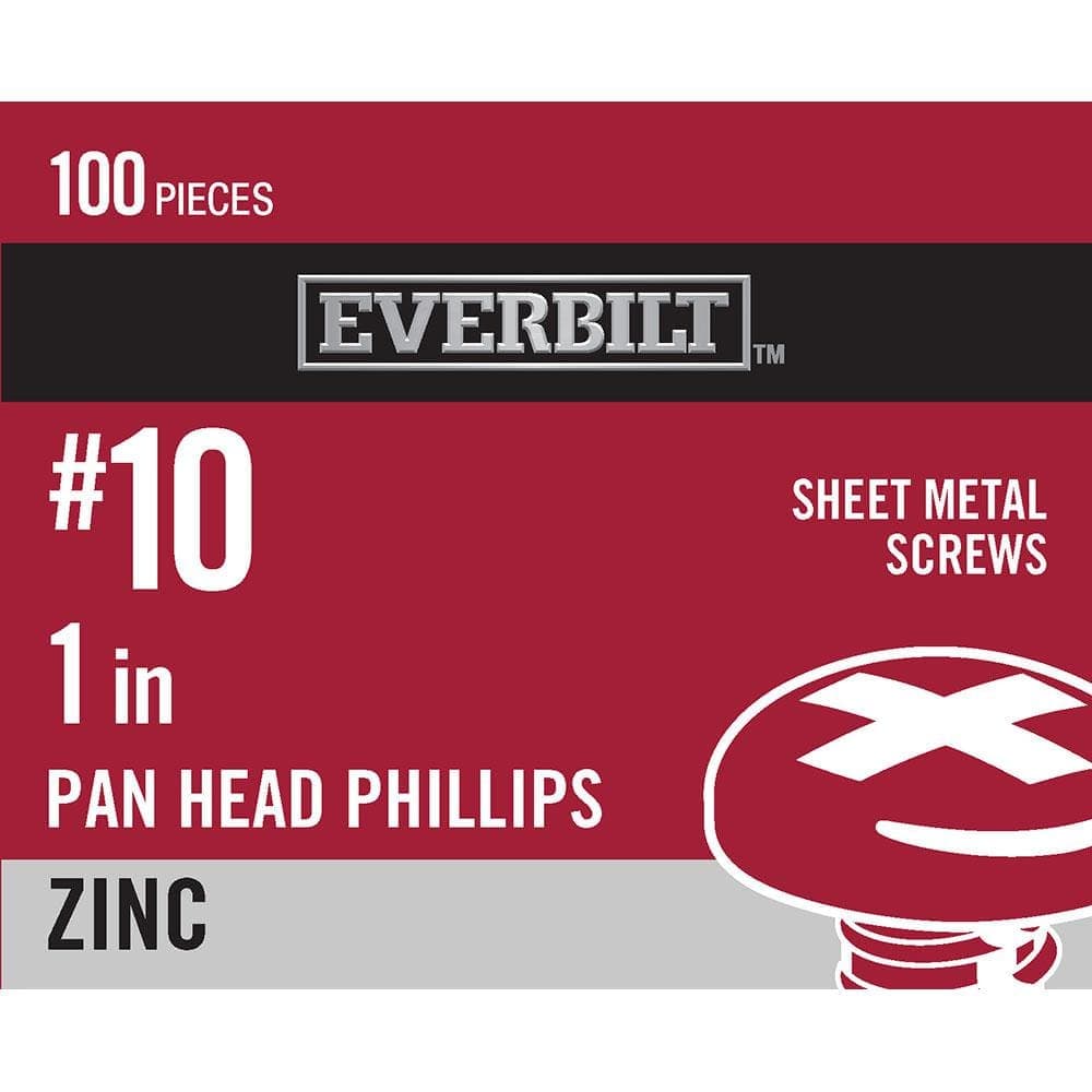 Everbilt #10 x 1 in. Phillips Pan Head Zinc Plated Sheet Metal Screw (100-Pack) (1)