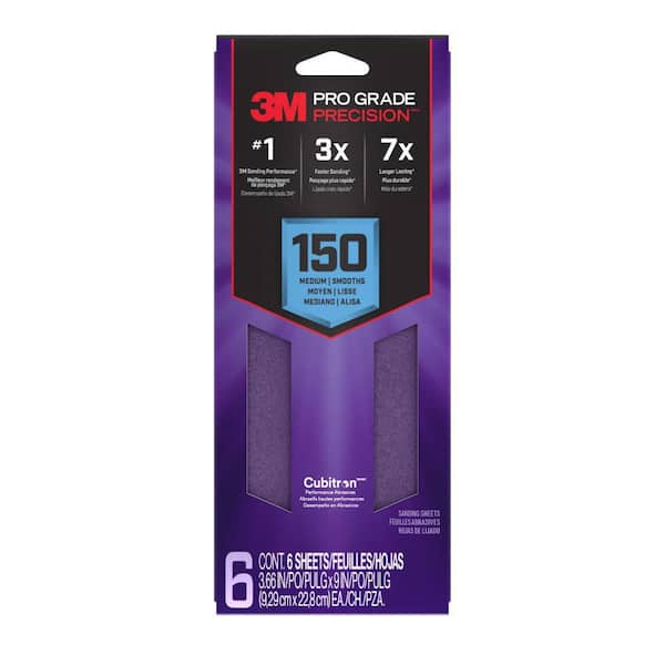 3M Pro Grade Precision 3.7 in. x 11 in. Medium 150-Grit Sheet Sandpaper (6-Sheets/Pack) (2)