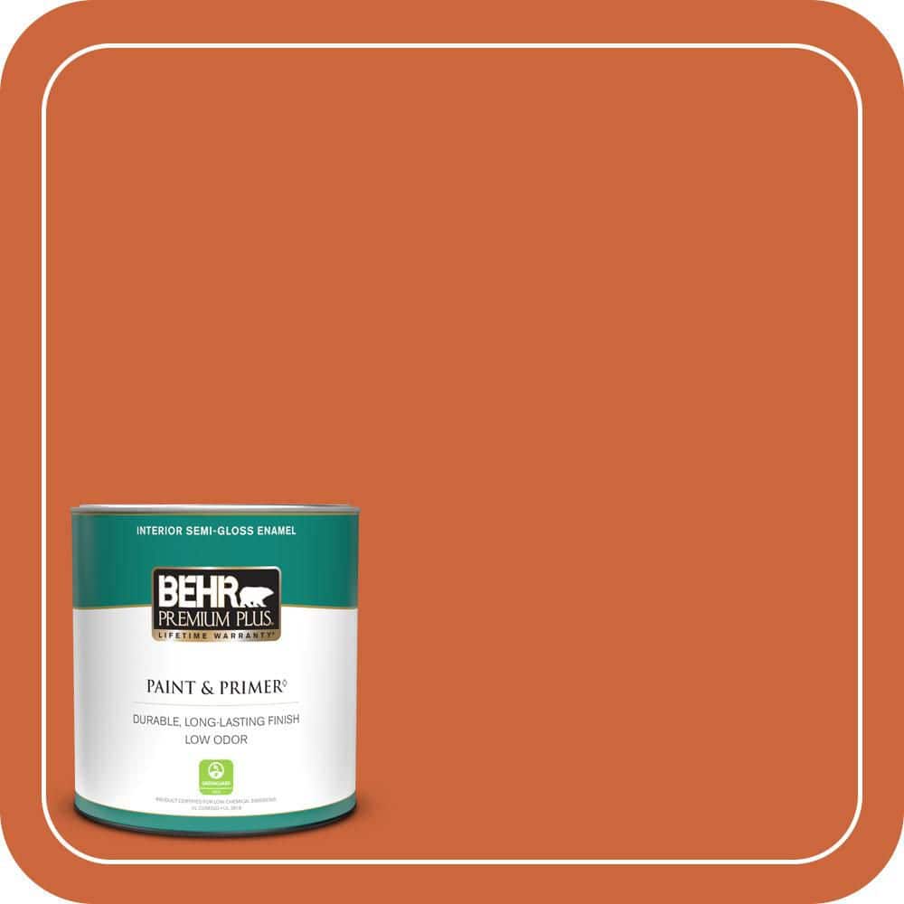 BEHR PREMIUM PLUS 1 qt. #S-H-250 Pumpkin Patch Semi-Gloss Enamel Low Odor Interior Paint & Primer