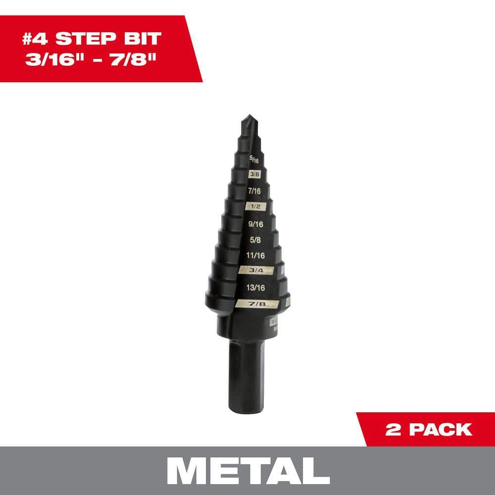 Milwaukee 3/16 in. - 7/8 in. x 1/16 in. #4 Step Drill Bit (2 Pack)