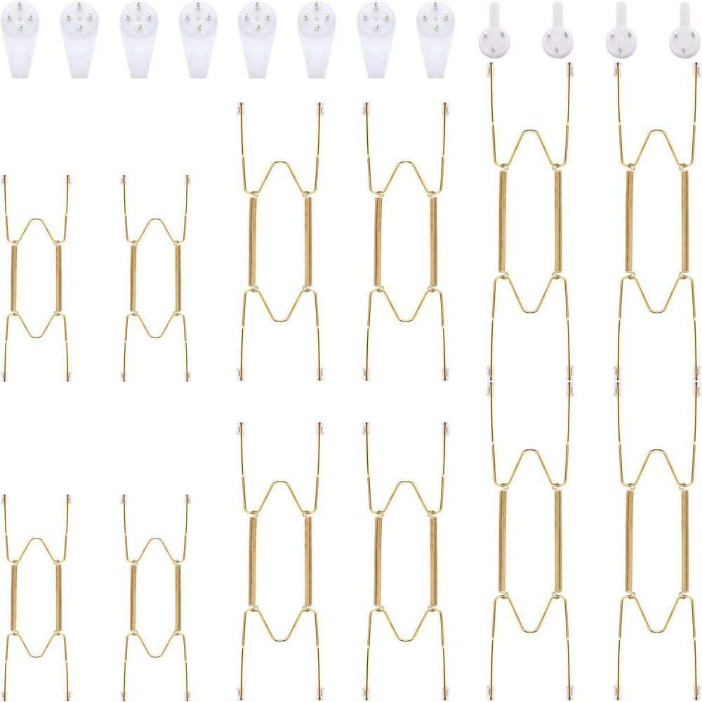 Adrinfly Gold Stainless Steel Invisible Plate Hangers Heavy Duty Display Holders with Hooks for Wall Decorative 12-Pieces (1)