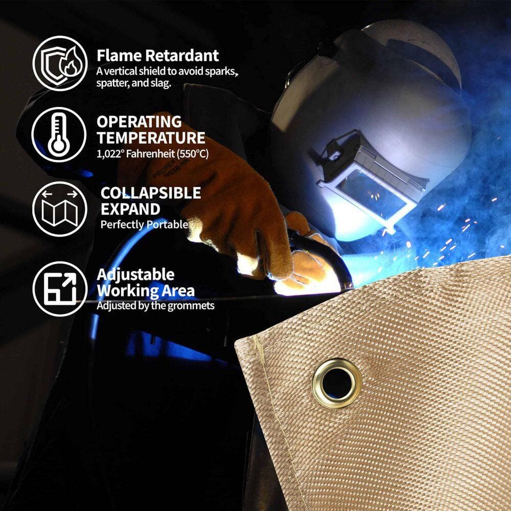 Ahfiwaso Fiberglass Welding Blanket Heavy Duty Curtain with Metal Buckles Fire Blanket Large Size Heat Insulation (2)
