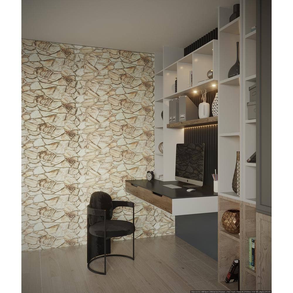 Dundee Deco 3D Falkirk Retro V 39 in. x 19 in. Ivory Brown Faux Stone PVC Decorative Wall Paneling (3)