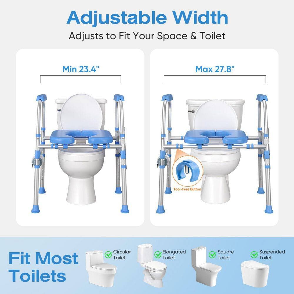 Numhew Padded Toilet Seat Riser, Adjustable Safety Frame Raised Toilet Seat with Handles, Fits Round and Elongated (3)