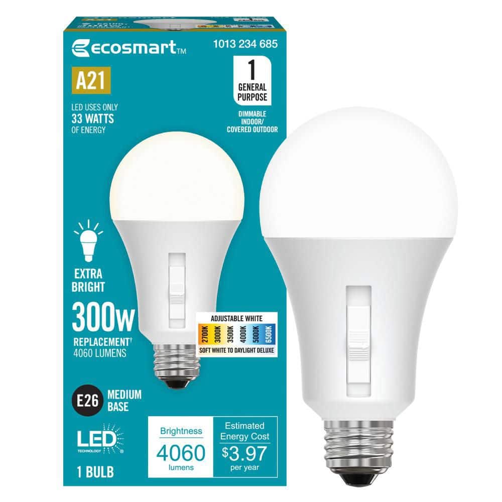 EcoSmart 300-Watt Equivalent A21 Dimmable LED Light Bulb 6-CCT (2)