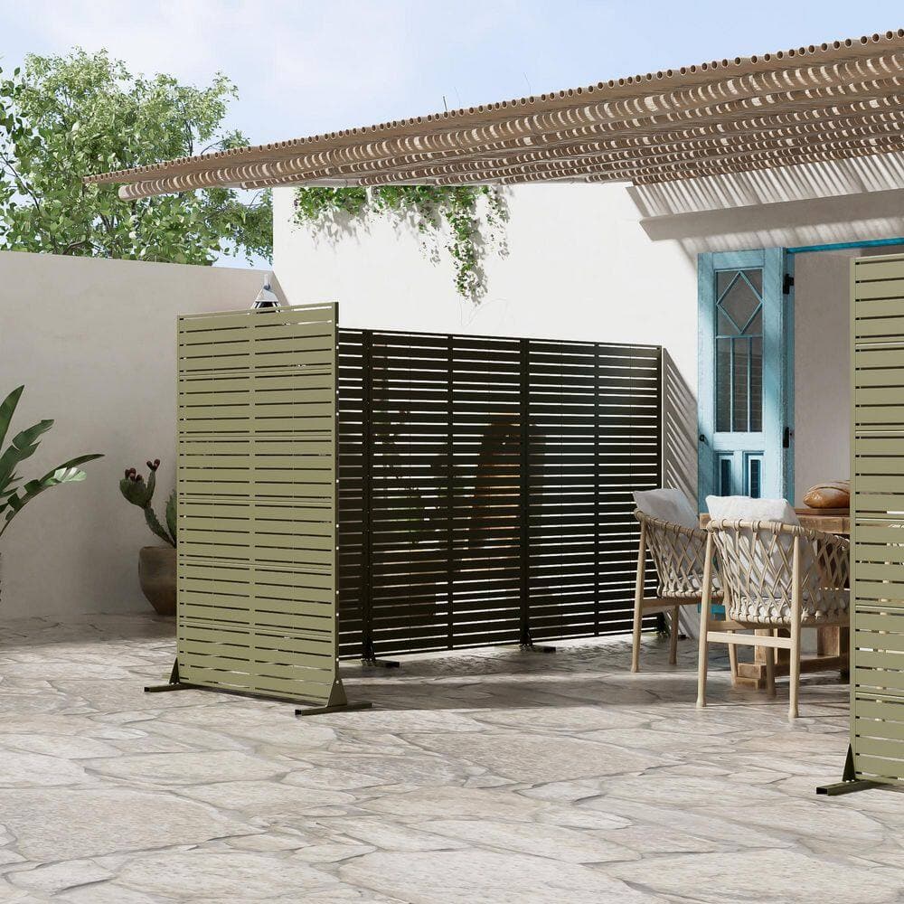 Dovelina 47 in. x 72 in. Green Textured Metal Garden Screens Outdoor Privacy Screen (2)