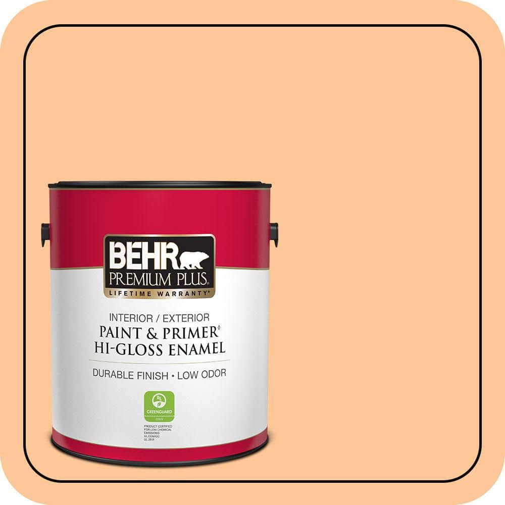 BEHR PREMIUM PLUS 1 gal. #P230-4 Citrus Punch Hi-Gloss Enamel Interior/Exterior Paint & Primer (1)