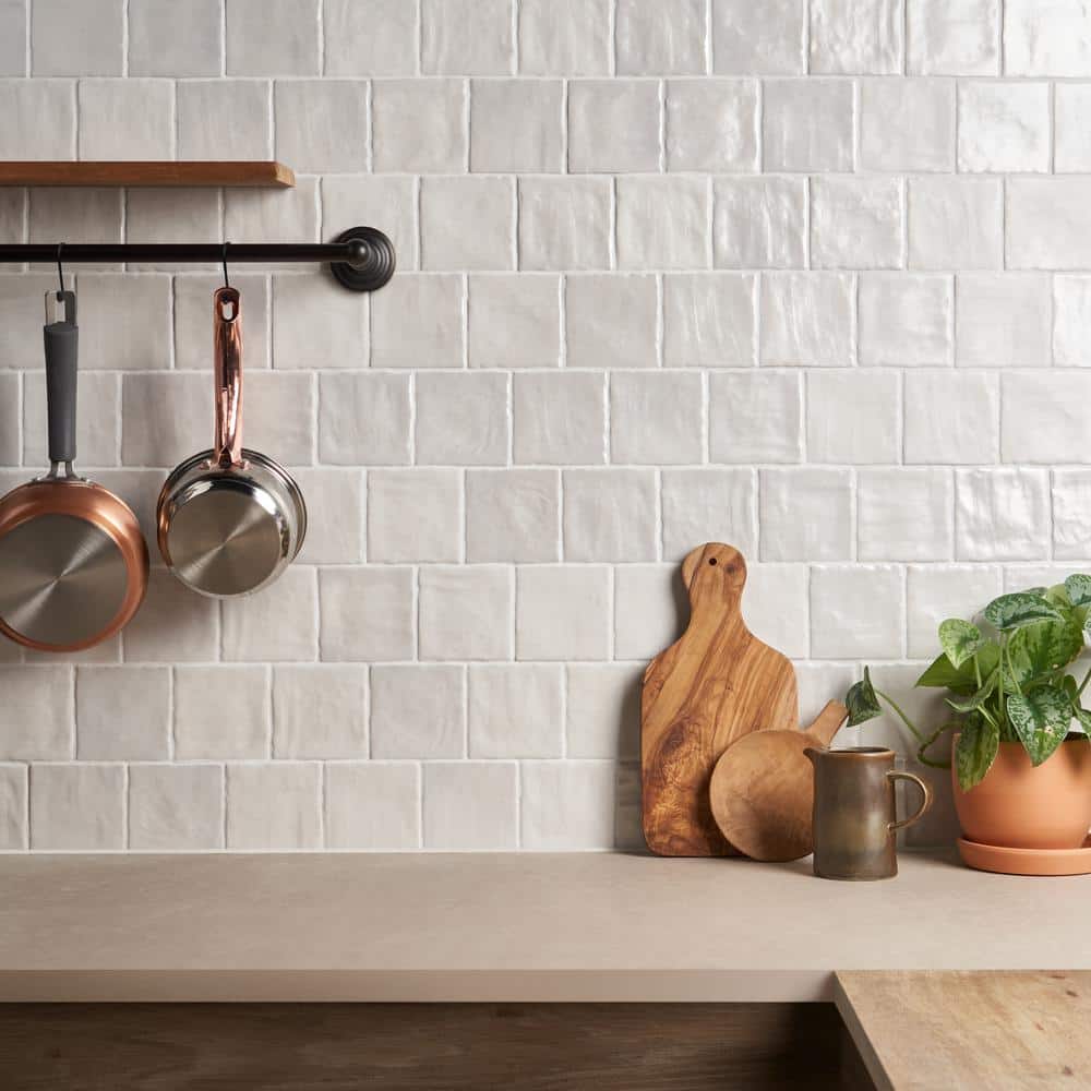 Ivy Hill Tile Amagansett Gin White 4 in. x 4 in. Mixed Finish Ceramic Wall Tile (0.108 sq. ft. / Each) (4)