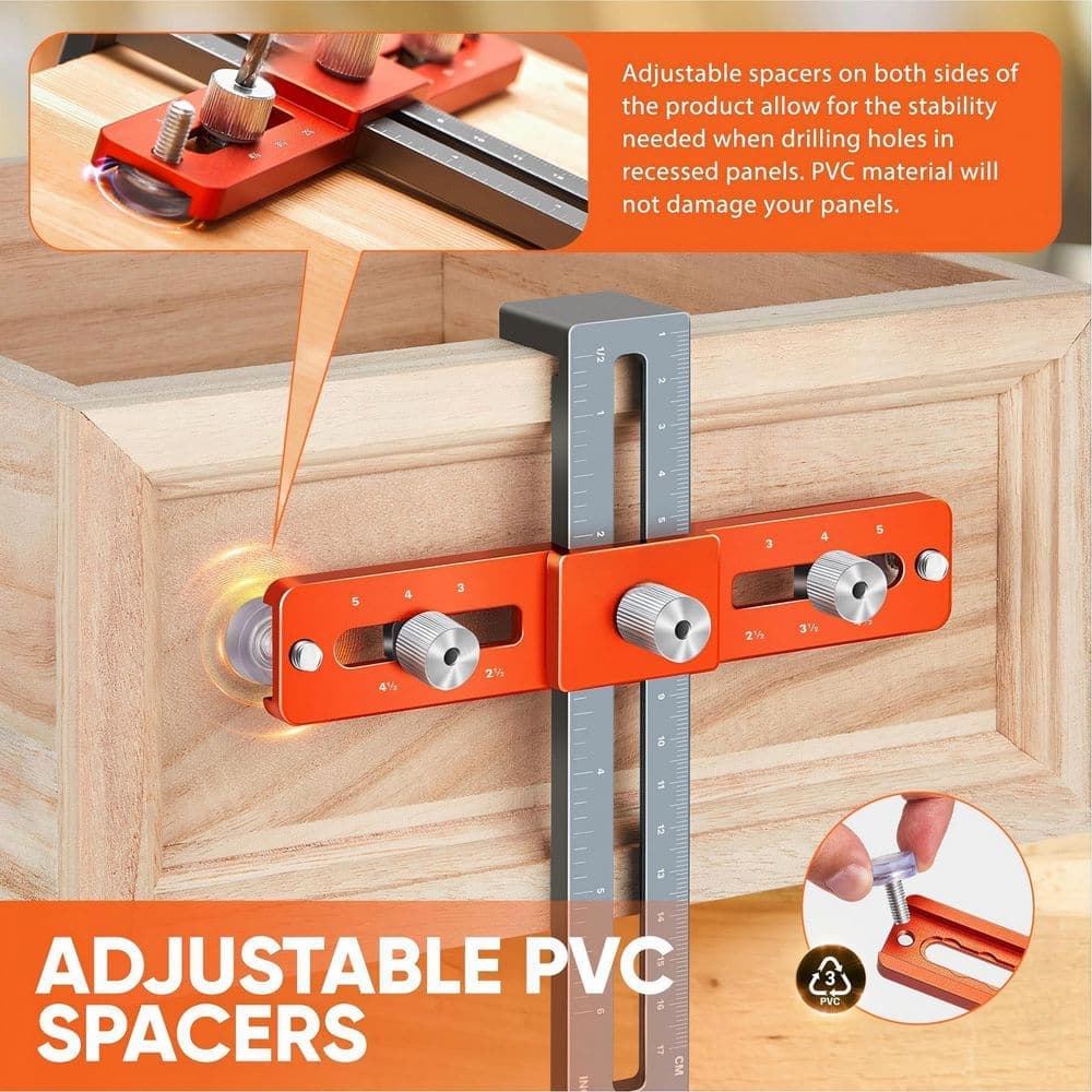 Numhew Cabinet Hardware Jig with Deep Hole Pencil, Adjustable Cabinet Handle Template Tool with Alignment Hole (2)