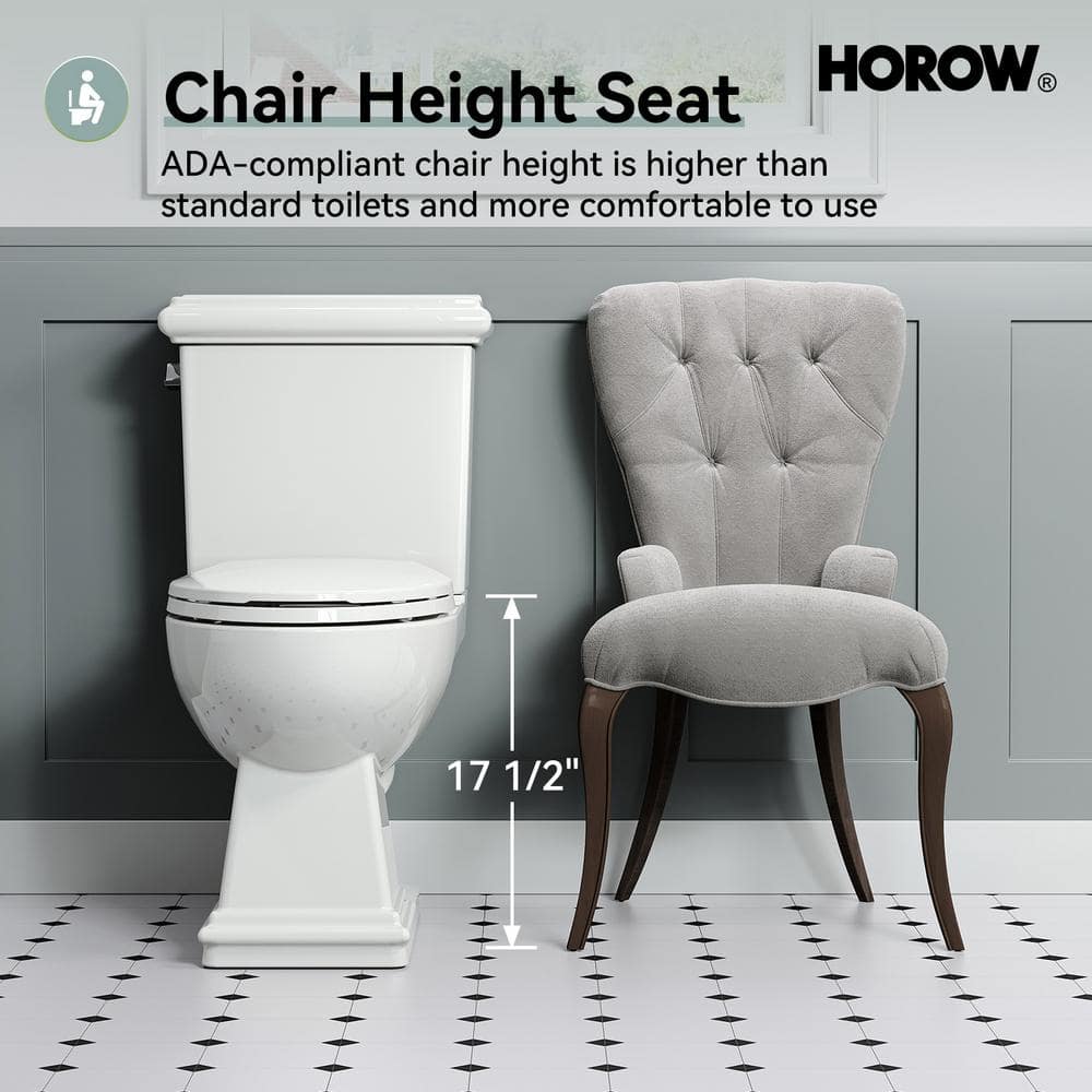 HOROW 17.52 in. ADA Chair Height 2-piece 1.27 GPF Single Flush Elongated Toilet Map Flush 1000g, Soft-Close Seat Included (2)