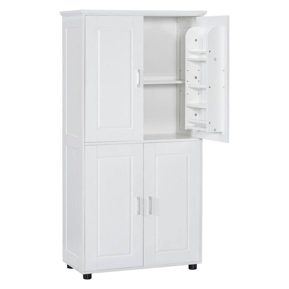 Timussi 31 in. W x 16 in. D x 62 in. H White MDF Linen Cabinet with 4-Doors and Adjustable Shelves in White (3)