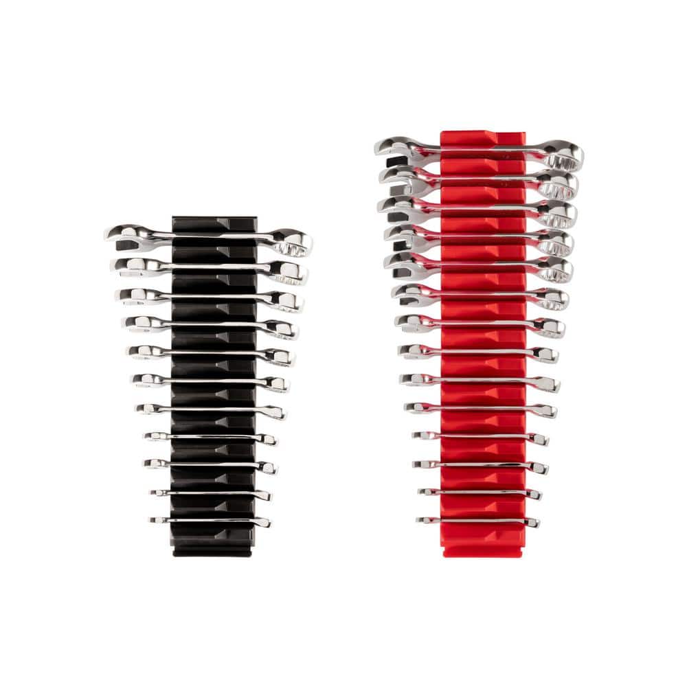 TEKTON 1/4 in. to 3/4 in., 6 mm to 19 mm Stubby Combination Wrench Set with Modular Slotted Organizer (25-Piece) (1)