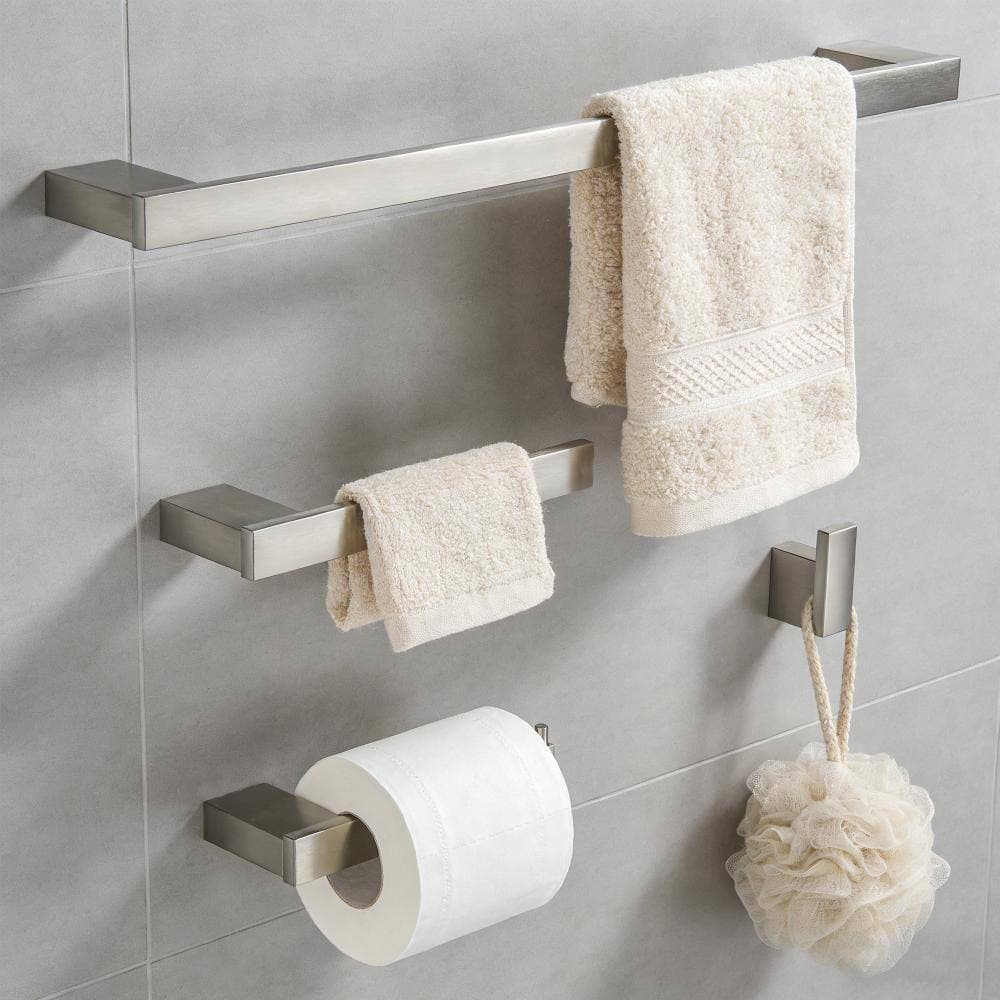 GQB 4-Piece Stainless Steel Bath Hardware Set in Brushed Nickel with Towel Rack, Towel Hook, Toilet Paper Holder (3)