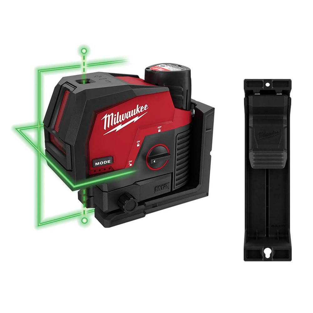 Milwaukee M12 12-Volt Lithium-Ion Cordless Green 125 ft. Cross Line and Plumb Points Laser Level Kit w/3.0 Ah Battery & Track Clip