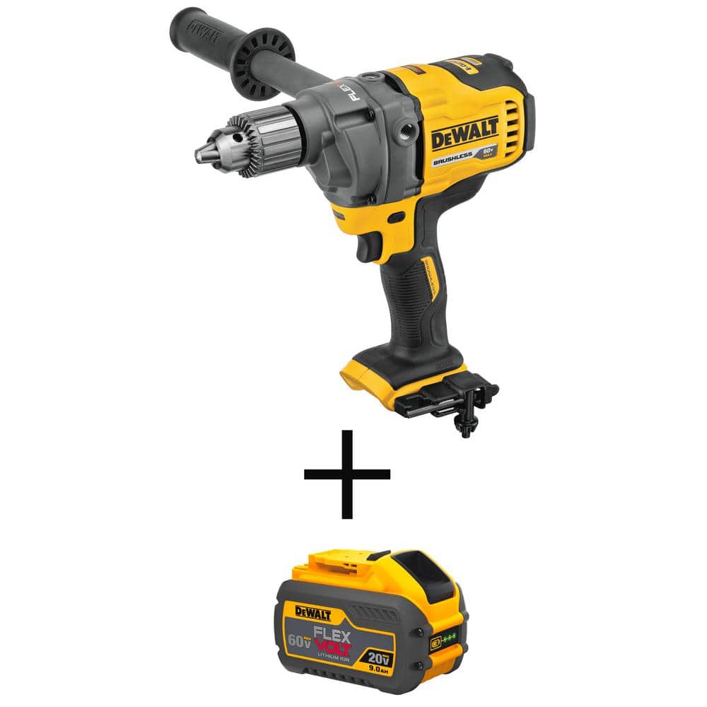 DEWALT FLEXVOLT 60V MAX Cordless Brushless 1/2 in. Concrete Mud Mixer/Drill with E-Clutch and (1) FLEXVOLT 9.0Ah Battery
