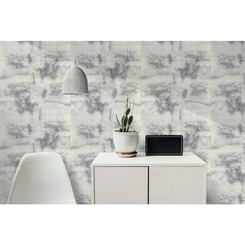 Dundee Deco Falkirk Jura II 1/3 in. 28 in. x 28 in. Peel and Stick Beige, Charcoal Faux Bricks PE Foam Decorative Wall Paneling (2)