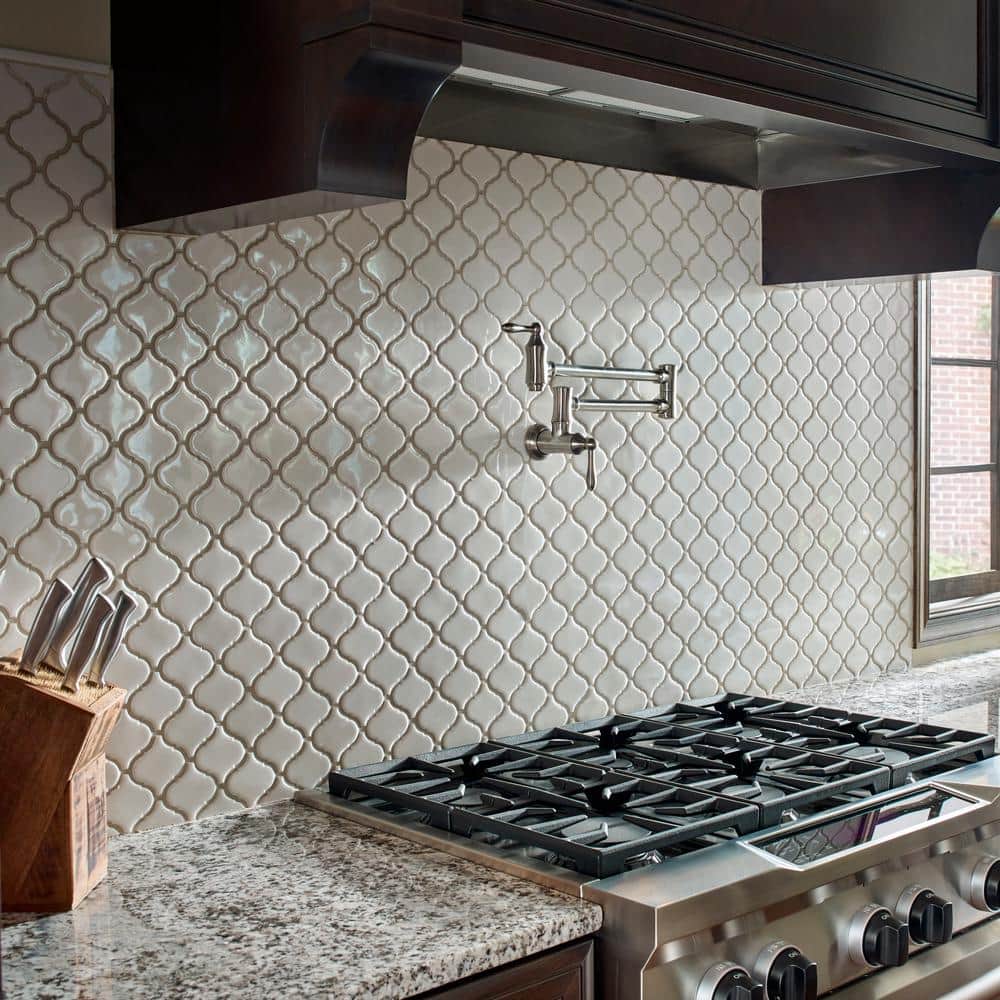 MSI Bianco Arabesque 12 in. x 12 in. x 0.24 in. x 0.24 in. Polished Porcelain Mesh-Mounted Mosaic Tile (0.73 sq. ft./Each) (3)