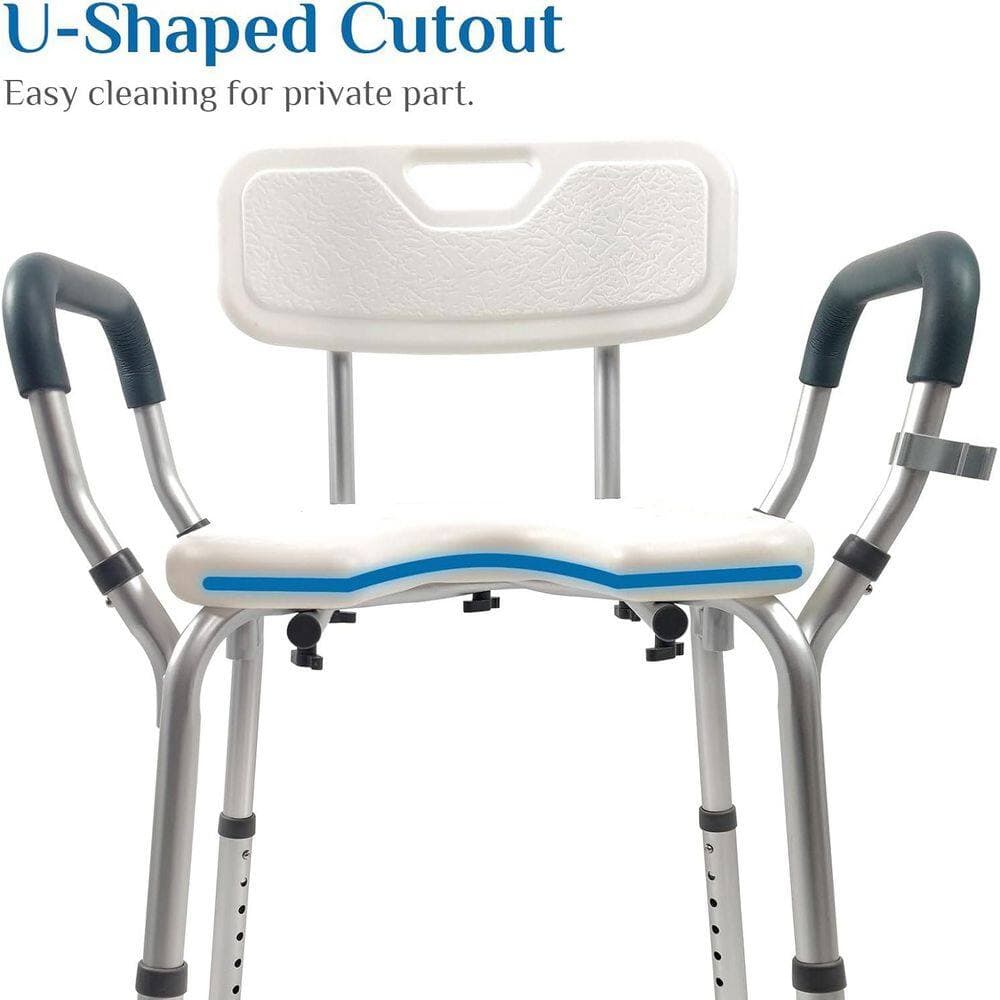 Anqtovp 20.1 in. W Freestanding Non-Slip, Adjustable, Padded Shower Chair with Arms and Back 14.9-21.3 in. White Finish (2)