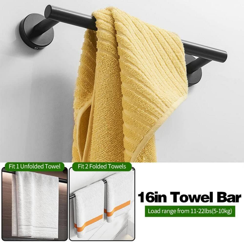 Numhew 10-Piece Bath Hardware Set with 16 in. Hand Towel Bars, Paper Holders, Towel Rings and Robe Hooks in Black (2)
