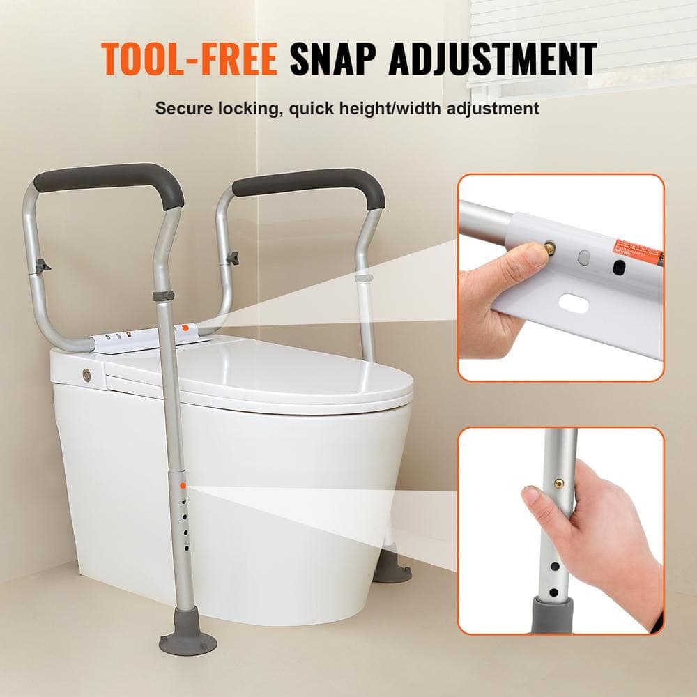 VEVOR Toilet Safety Rail Bathroom Toilet Seat Frame Adjustable Width and Height Fit Most Toilets Supports 300 lbs. Grab Bars (3)