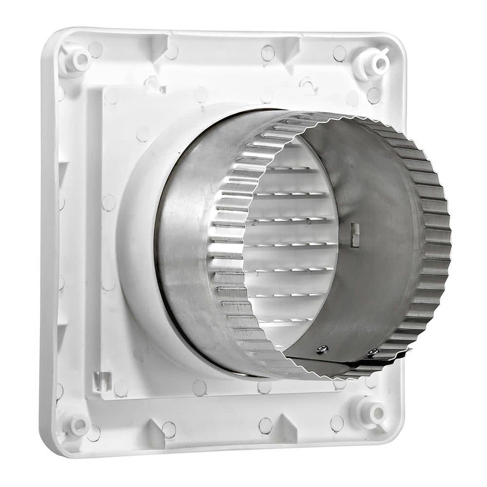 Lambro 4 in. White Plastic Fresh Air Intake Vent with Mini Louvers, Removable Screen, and 3 in. Aluminum Pipe, White (3)