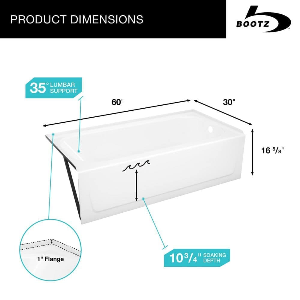 Bootz Industries Maui 60 in. x 30 in. Alcove Soaking Bathtub with Right Drain in White (3)