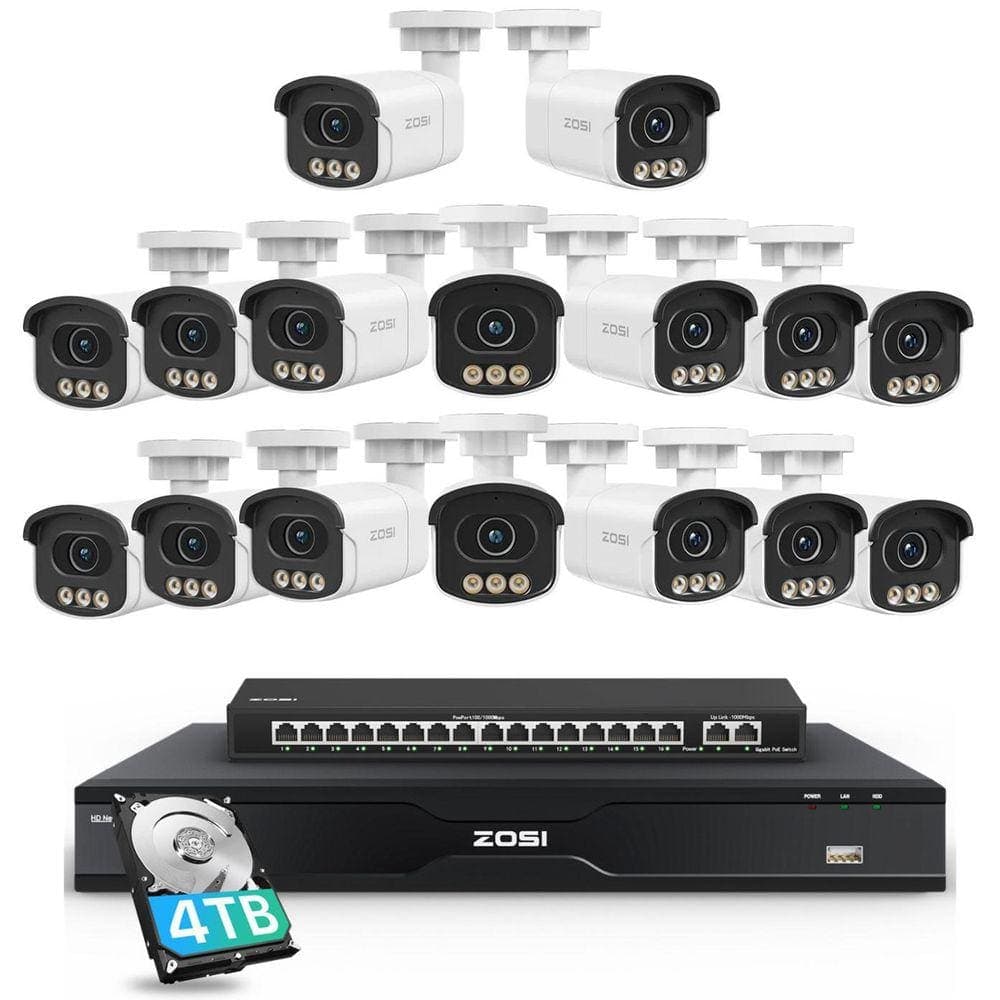 ZOSI 4K UHD 32-Channel 4TB POE NVR Home Security Camera System with 16 Wired 8MP Outdoor Bullet IP Surveillance Camera (1)