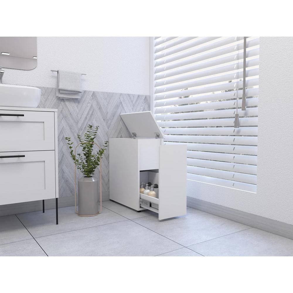 Adrinfly 10.23 in. W x 20.27 in. D x 23.68 in. H Bathroom Storage Wall Cabinet in White Bathroom Storage Liftable Top One Drawer (3)