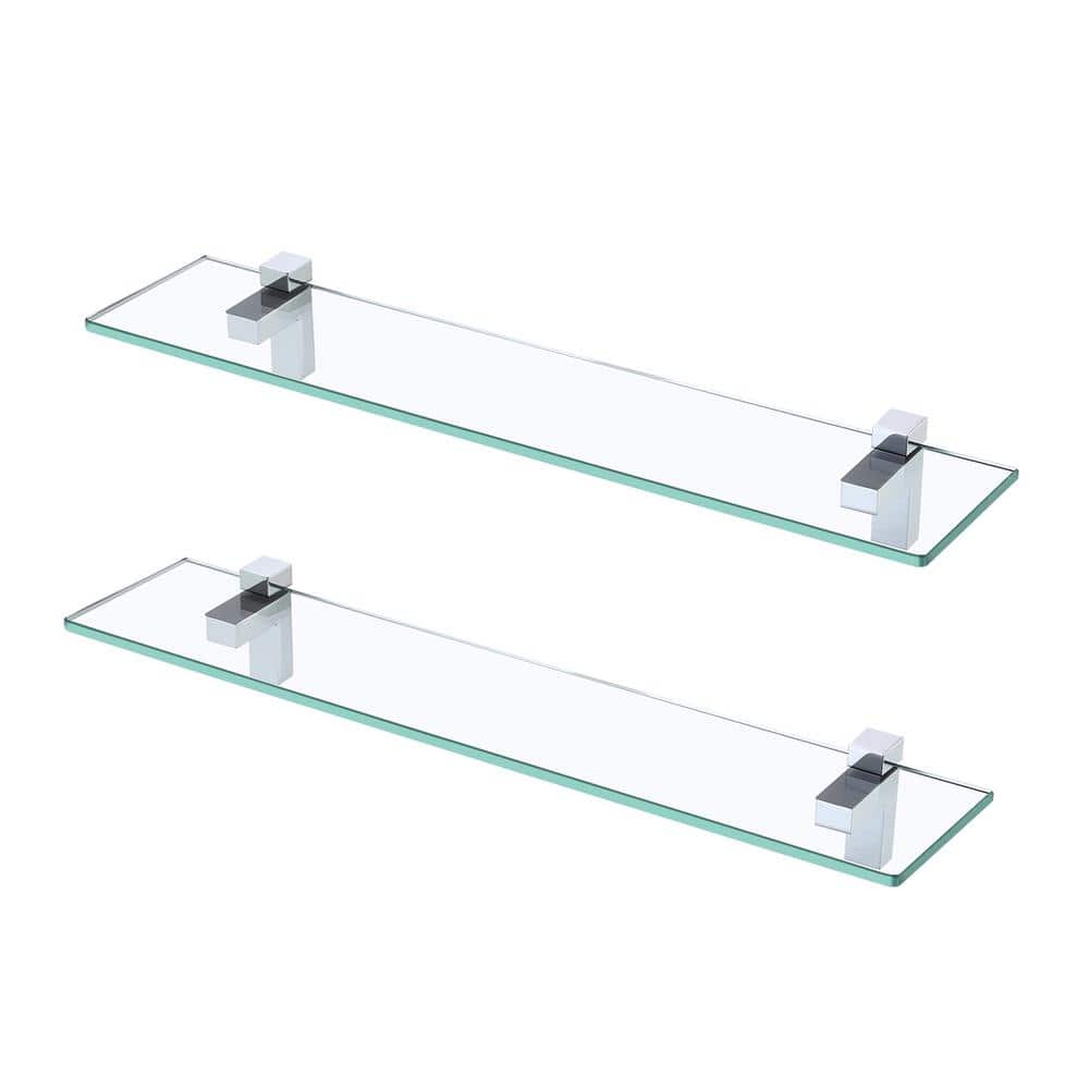 KES 2 Pack 24 in. W x 4 in. H x 5 in. D Bathroom Aluminum Tempered Glass Shelf Rectangular with Polished Chrome Bracket (1)