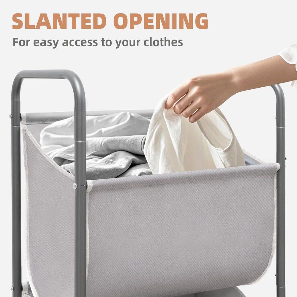 Wudkey Vertical Rolling Laundry Hamper, 3-Section Laundry Sorter with Wheels and 2-Brakes, 3-Tier Laundry Baskets (2)