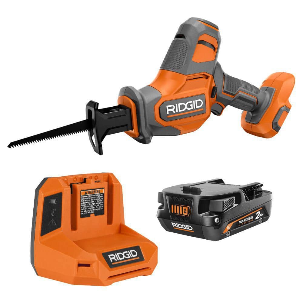 RIDGID 18V Cordless One-Handed Reciprocating Saw Kit with 2Ah MAX Output Battery and Charger (1)