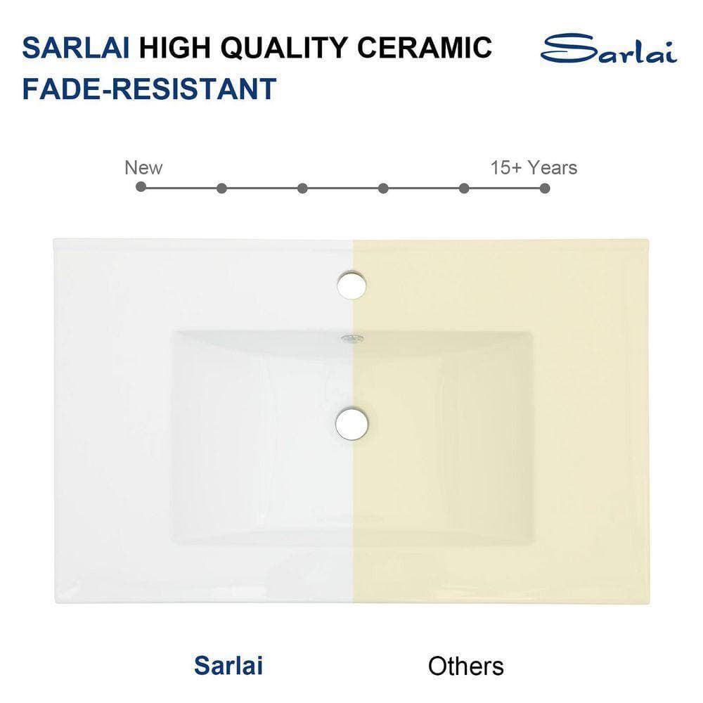 Sarlai 30 in. W x 18 in. D Porcelain Ceramic Drop In Single Bowl Bath Vanity Top Sink in White with 1 Faucet Holes and Overflow (3)