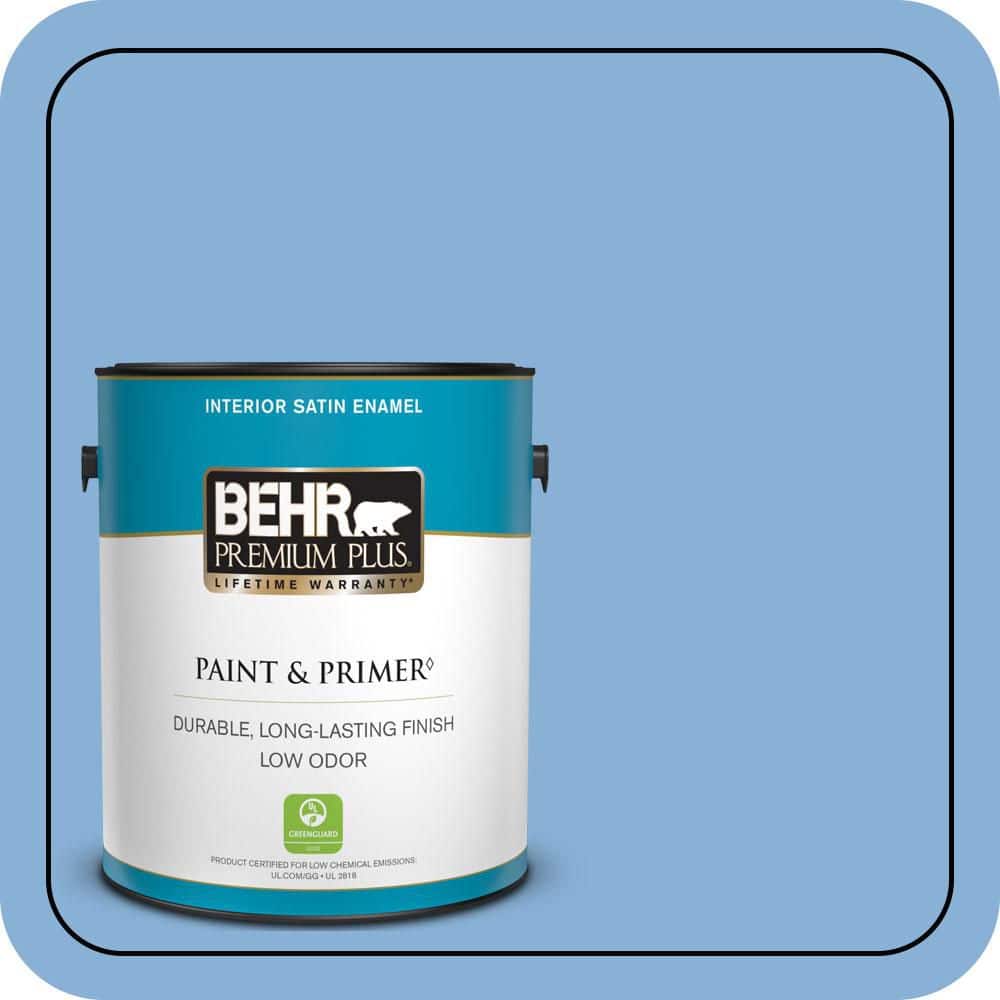 BEHR PREMIUM PLUS 1 gal. #PPU15-12 Bluebird Satin Enamel Low Odor Interior Paint & Primer