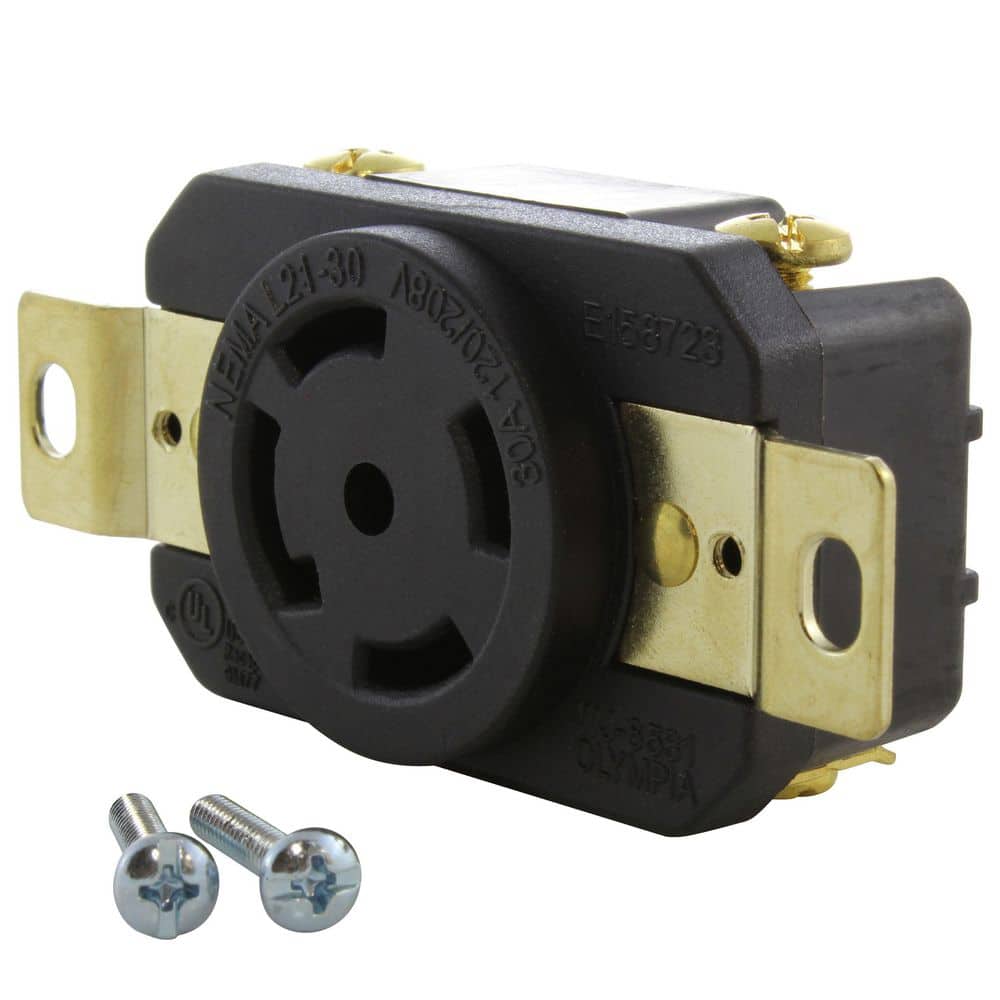 AC WORKS 30A 120/208V NEMA L21-30R Flush Mount Locking Industrial Grade Outlet (1)